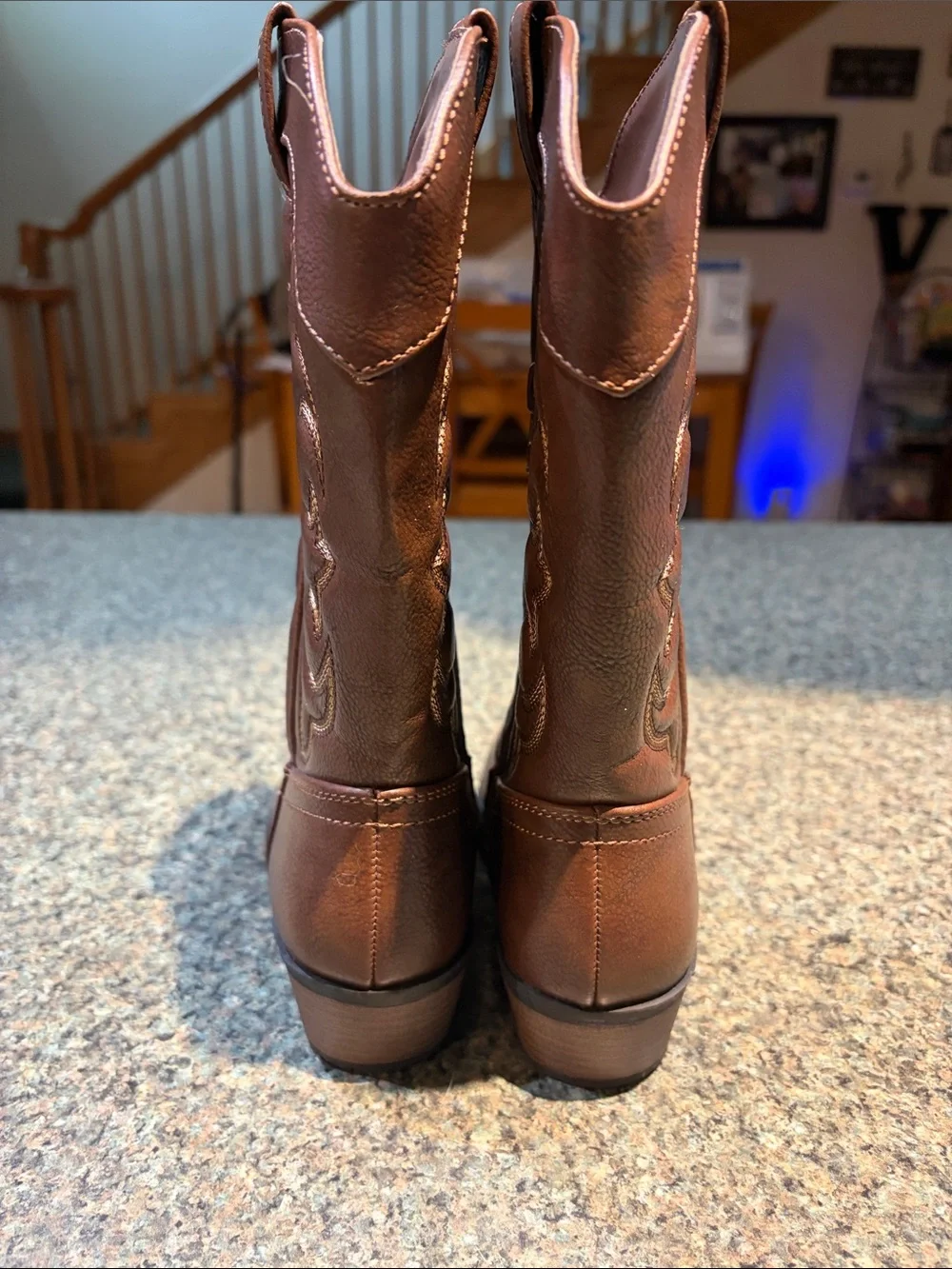 Cat & Jack youth size 13 Brown Western Mid-Calf Boots Stitching Detail